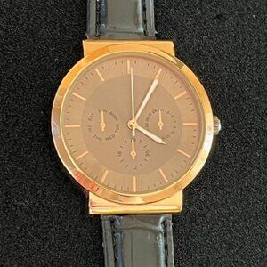 ACCUTIME | Rose Gold-tone Watch Simulated Leather Band-NEW Battery